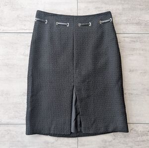 Jenne Maac Black Wool Knit Slit Lined Midi Pencil Skirt Women's Size Medium